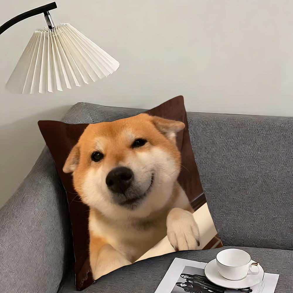 Cute Shiba Inu Cushion Cover Reversible Plush Pillow Cover – For car, sofa, bedroom, perfect as a gift.