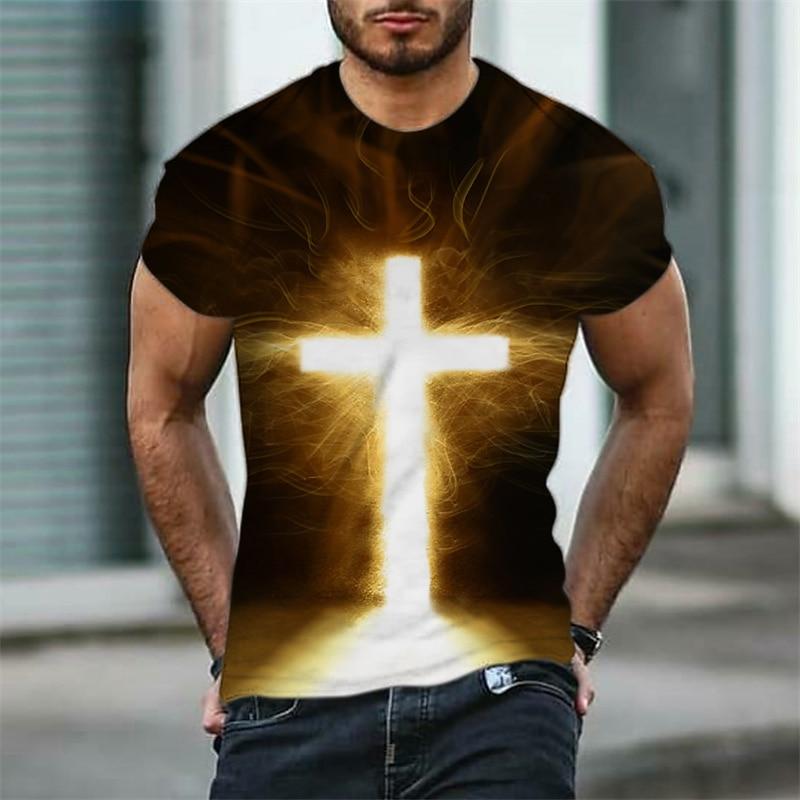Men s Graphic Cross T Shirt Christian T Shirts Short Sleeve T shirt 3D Print Crew Neck Shirt XL