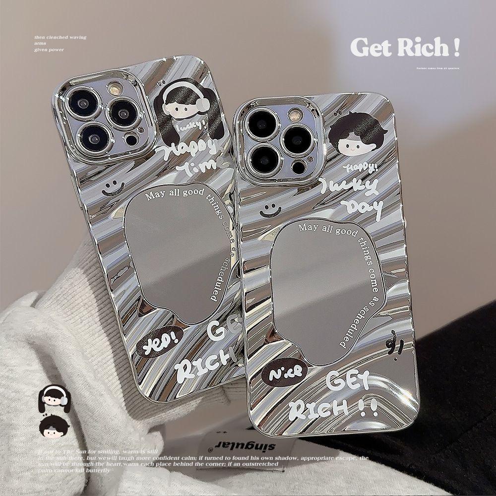 Luxury Cute Girl Boy Phone Case For iPhone 14 11 13 16 Pro Max 15 12 14promax 15promax 13promax Make UP Mirror Covers Fundas
