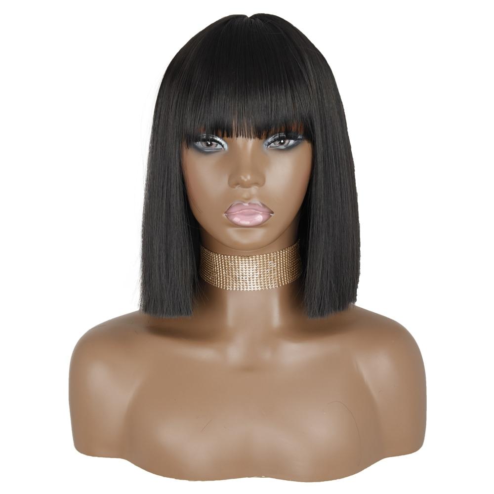 MISSQUEEN Orange kurze Bob-Perücke, gerade, Pony, synthetische Perücke, Schwarz, Rot, für Damen, täglicher Gebrauch, Hochtemperaturfasern