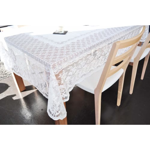 Water-repellent jacquard lace tablecloth (approx. 140cm x 220cm rectangular, seats 6) (white) 5818-220-WH