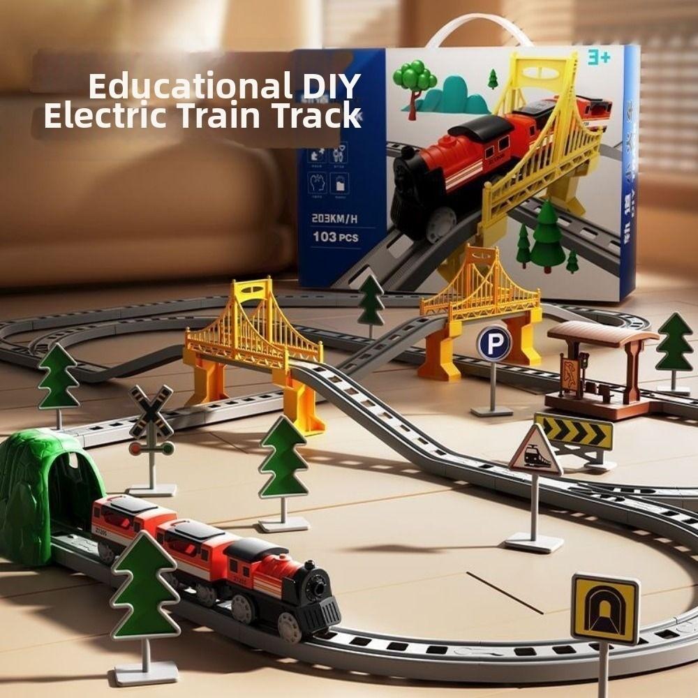 with Box Train Toys Set Plastic Kids Electricity Track Rail Car Toys