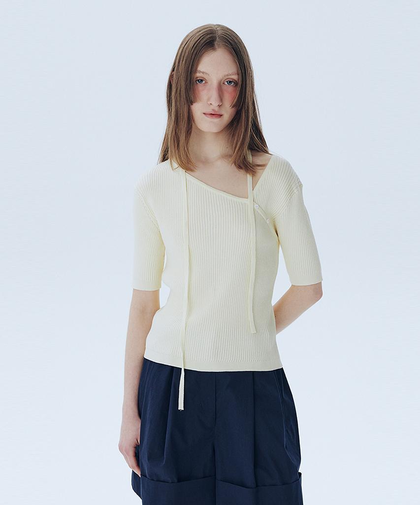 AHWE Asymmetric V-Neck Sweater_Light Yellow
