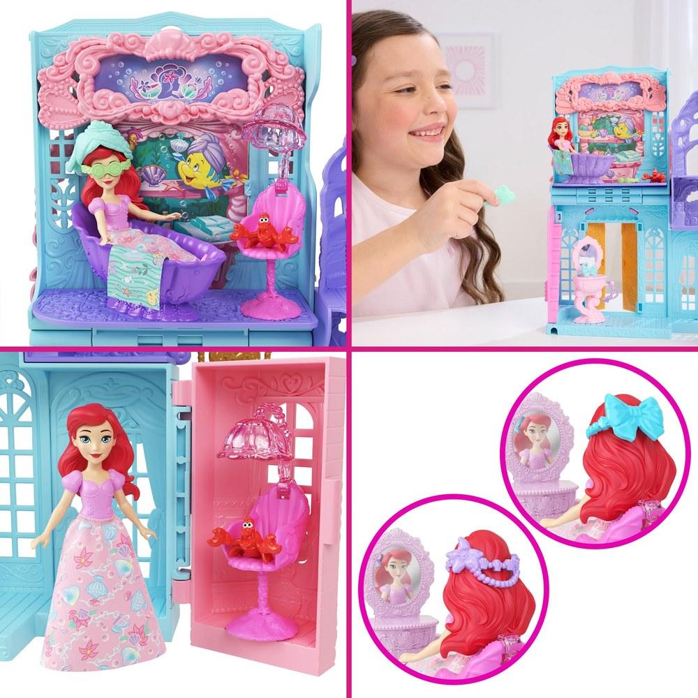 Mattel Disney Princess Ariel's Relaxation Spa Playset Stackable Castle Series Mini Doll JLT64 Blue For Ages 3 and Up