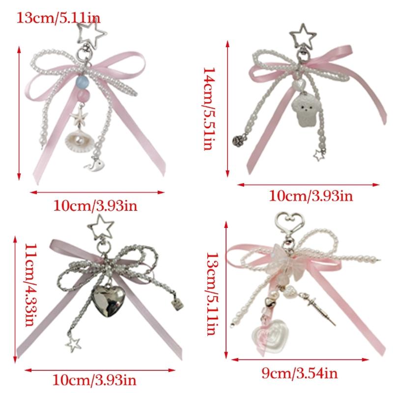 Fashionable Faux Pearls Bowtie Charm Stylish Bowknot Ribbon Keychain Bag Ornament Jewelry for Purses and Accessories