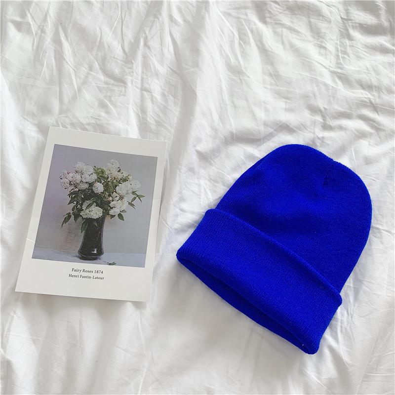 Solid Color Knitted Hat Female Harajuku Versatile Thin Student Wool Hat Female Autumn and Winter Tide Candy Color Pullover Hat
