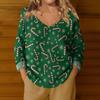 Women's Casual V-Neck Long Sleeve Knitted Christmas Print Pullover