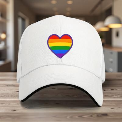 Rainbow Heart Pride Baseball Cap Adjustable Polyester Casual Sport Hat Unisex Adult Trendy