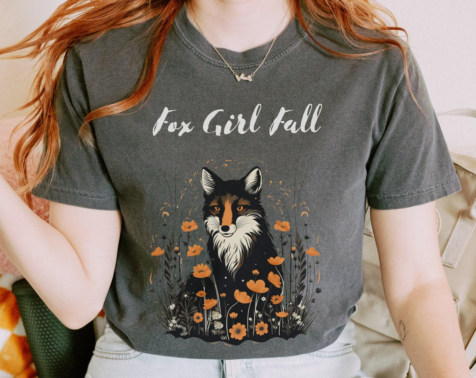 Enchanted Fox Girl Fall Tee: Witchy Autumn Shirt XL