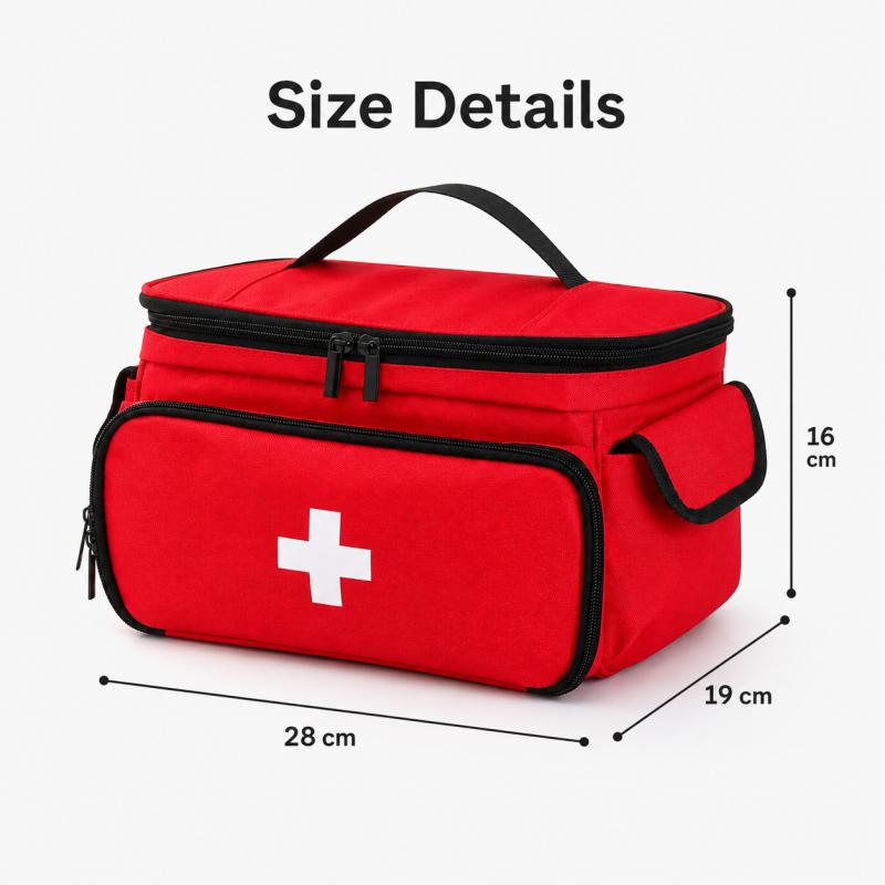 First Aid Storage Bag Oxford Cloth Medicine Organizer With Compartments Handle And Zipper Pockets For Home Travel Emergency Supplies