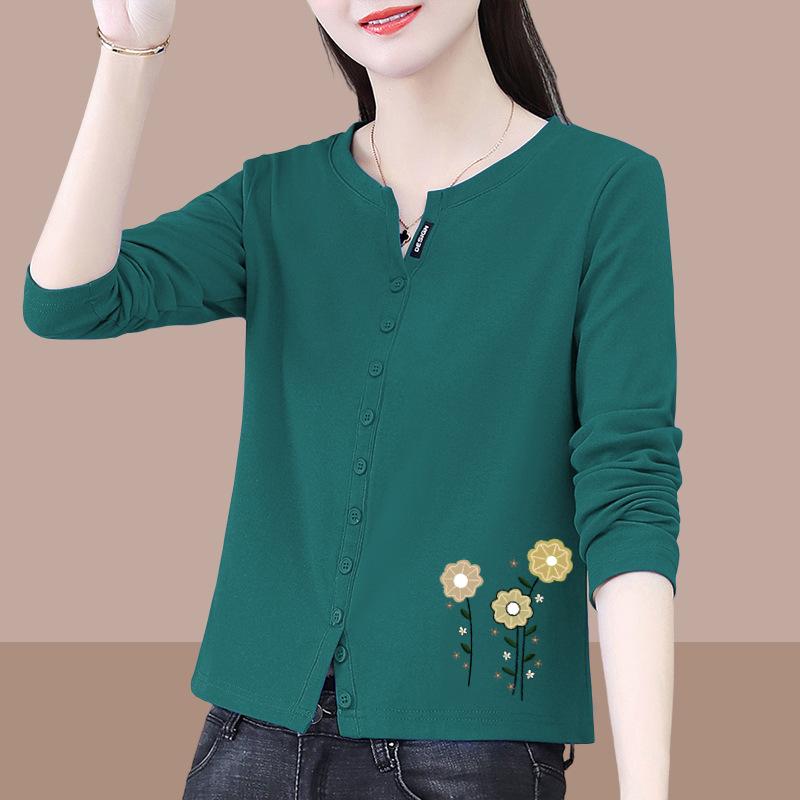 Women's Long Sleeve Round Neck T-Shirt - Pure Cotton, Petite Chic, Spring/Autumn 2025 Fashion