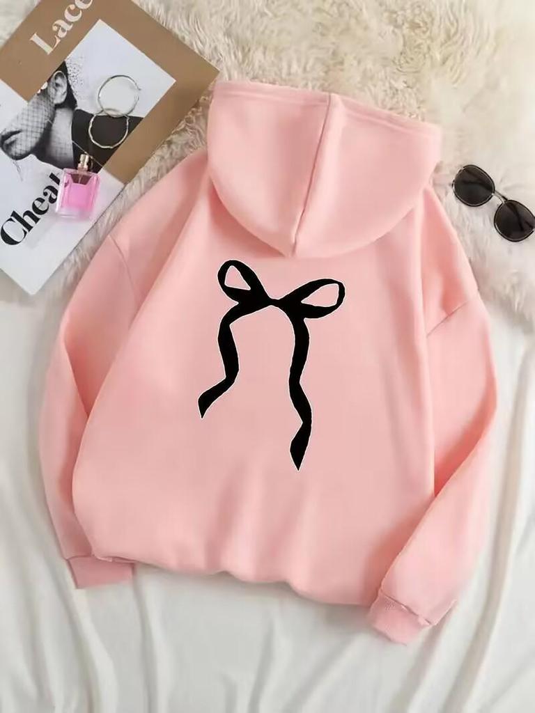 2025 Women's Fashion Bowknot Pullover Hoodie - Long Sleeve & Casual Style
