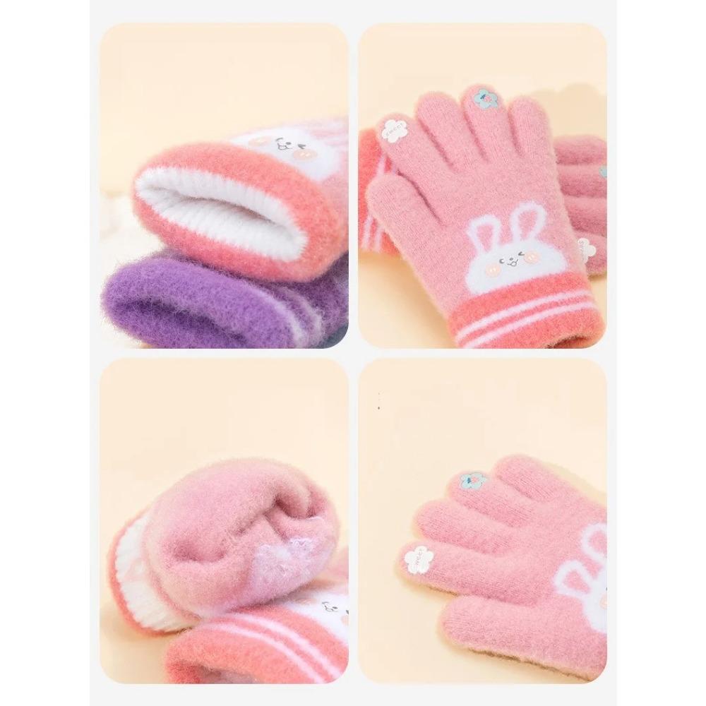 5 Colors Winter Kindergarden Kids Five-Finger Cartoon Knitted Gloves Girls Warm Thickened Plush Gloves Cute Bunny Gloves 3-5Y