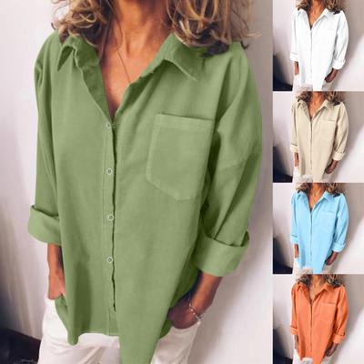 Women Dress Shirt Cotton Linen Oversized Long Sleeve Blouse Top Cardigan Button