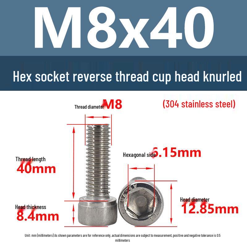 Yigu Yigu 304 Stainless Steel Reverse Thread Knurled Hex Socket Cup Head M6-M12 Screws