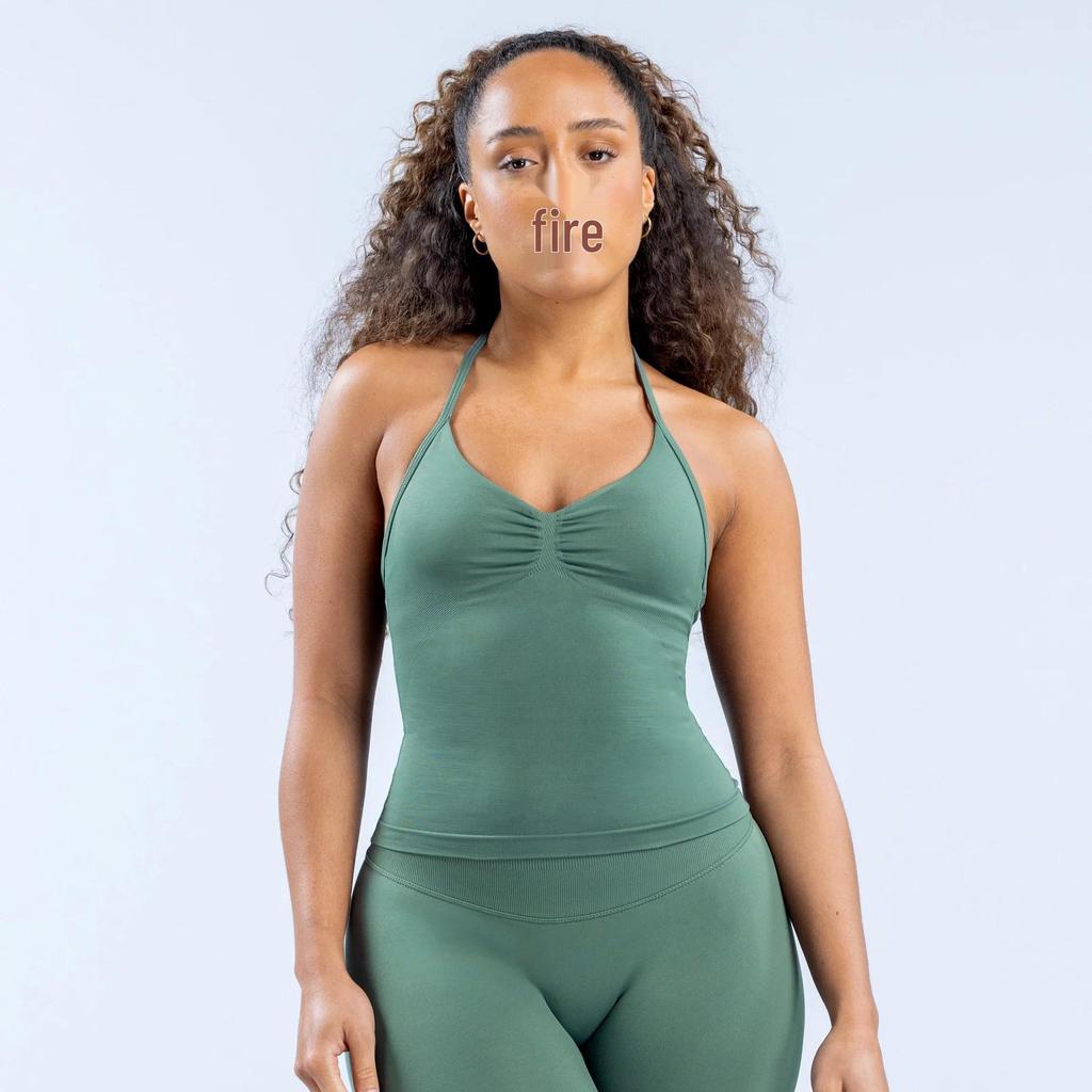 DFYNE Yoga Wear: V-Neck Tank Top & Seamless Long Pants Set