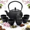 Gusseisen Teekanne mit Sieb 1,8L Mit Set von 6 Kräutertee Tassen Schwarz