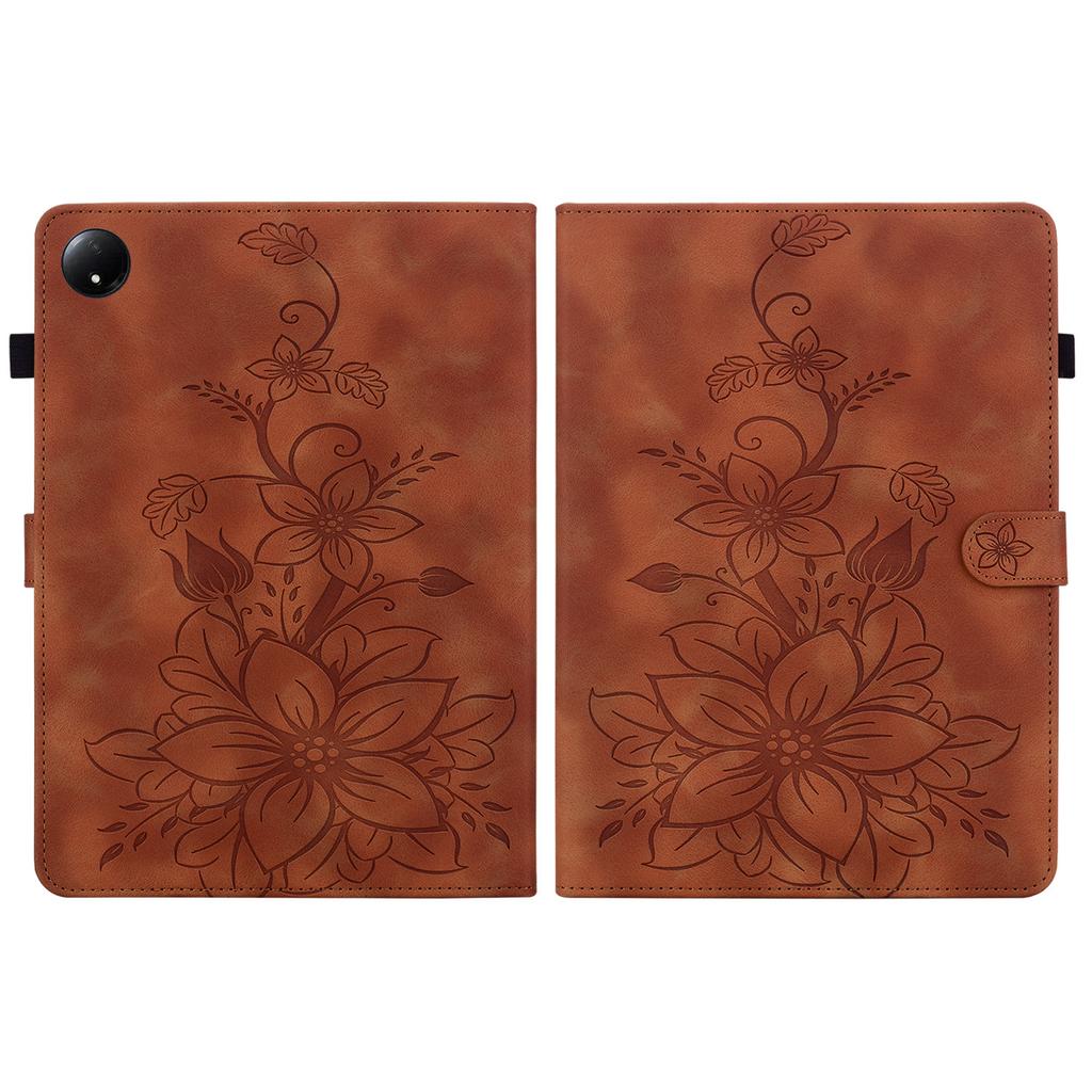 For Xiaomi Redmi Pad SE 4G 8.7 Inch Case Lily Flower Imprint Card Slots Leather Tablet Cover