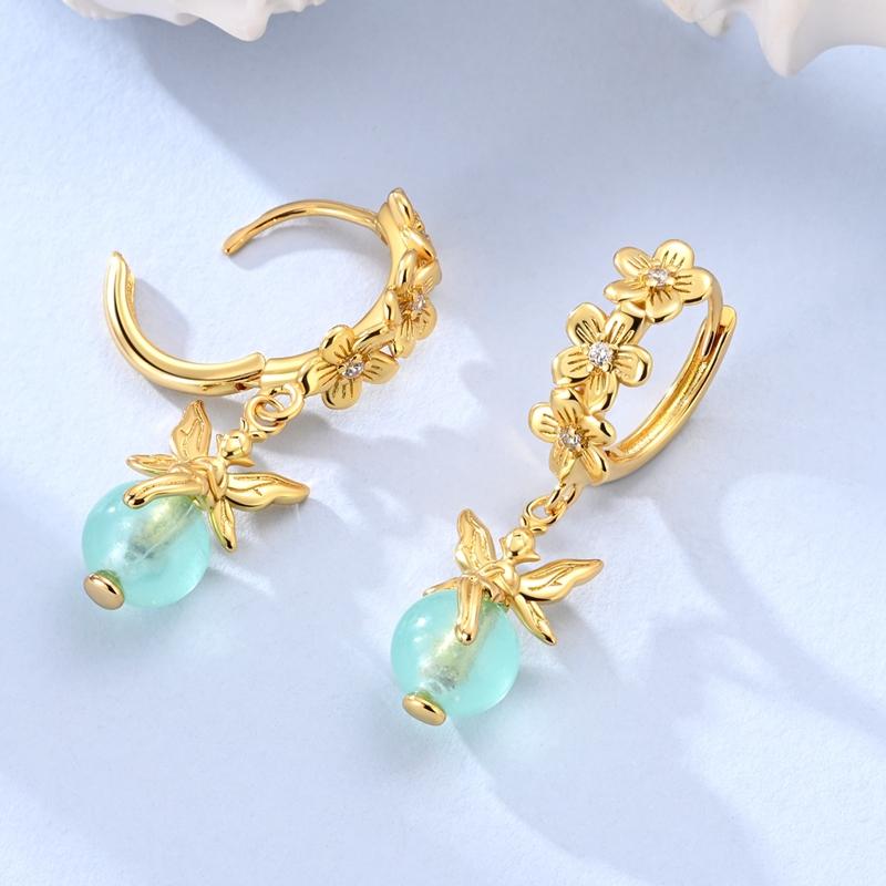 New 925 Silver Earrings Golden Beans Leaf Feather Luminous Elf Hoop Earring For Women Making Jewelry Gift