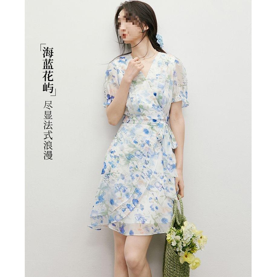 Red-sleeved Sweet Floral Dress, Summer New Women's Clothing, Bubble-sleeved Chiffon Skirt, a Live Stream Explosion