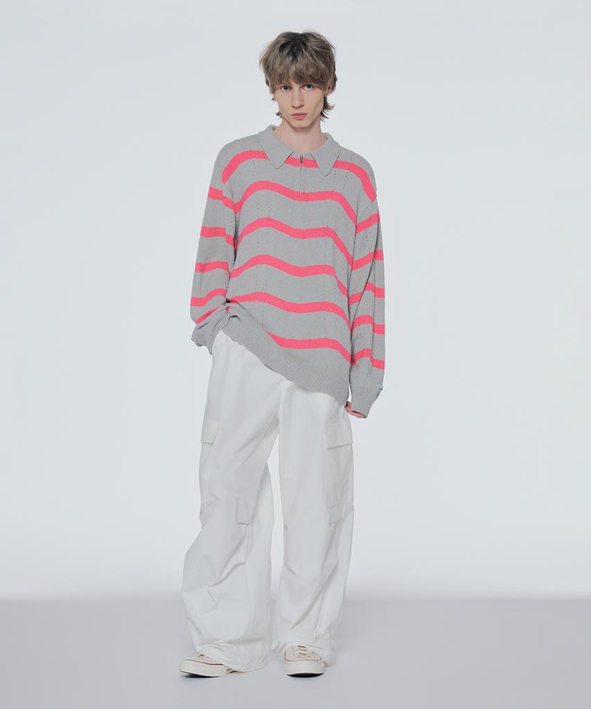 INSTANTFUNK Striped Boucle Half Zip