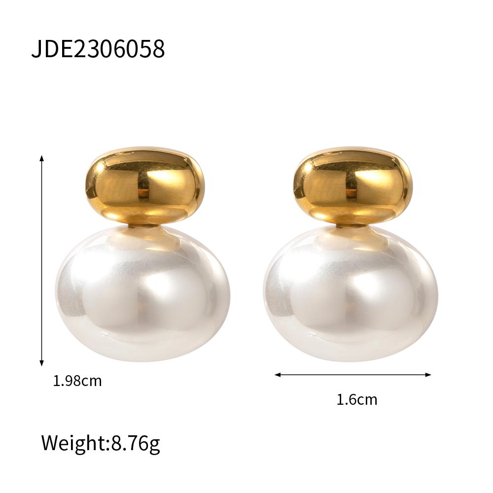 Exquisite Elegant Irregular Resin Pearls Ear Studs 18K PVD Stainless Steel Gold Color Fine Textured Smooth Earrings For W