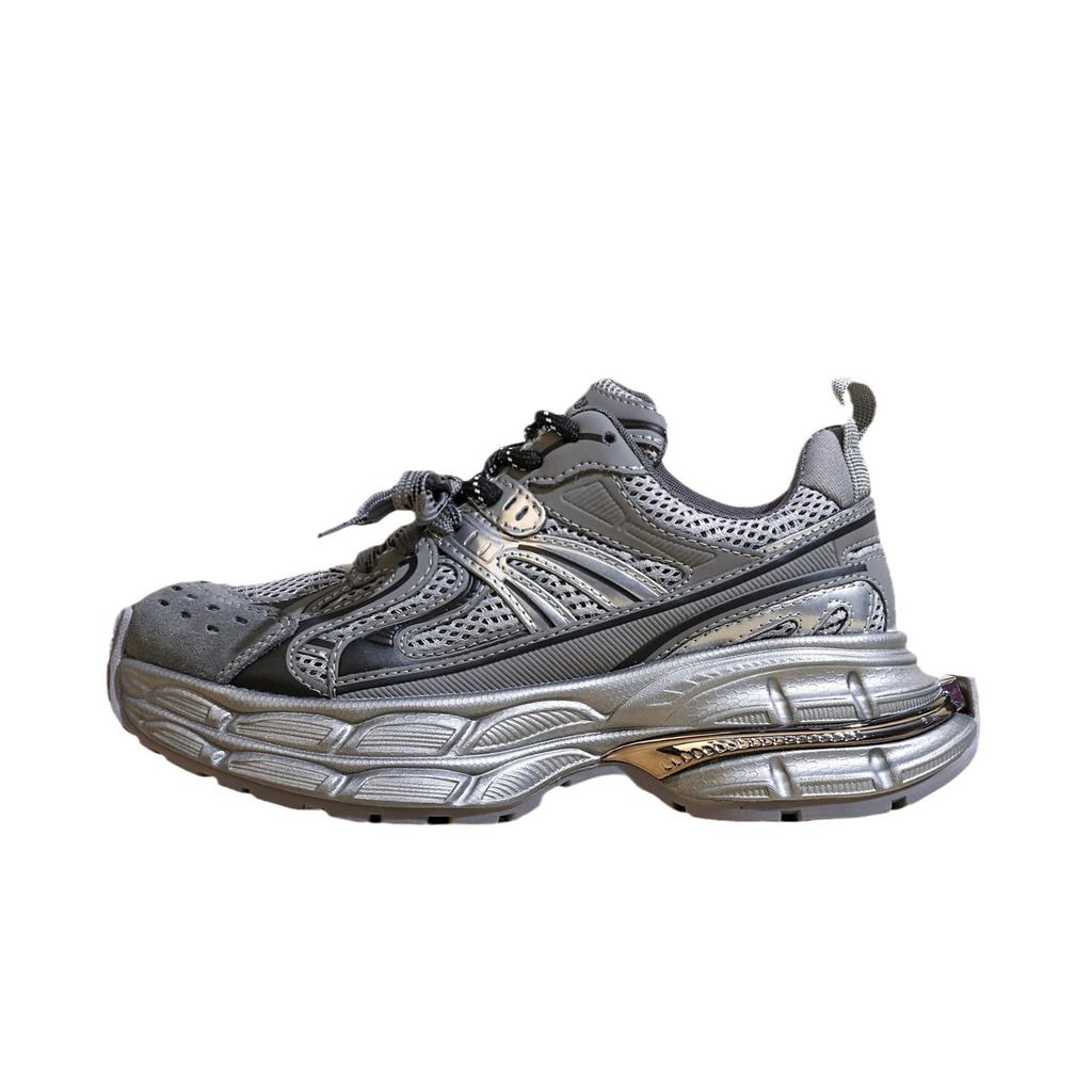 European Station silver thick-soled heightening dad shoes for women 2025 autumn and winter new mesh breathable sports and leisure shoes for women
