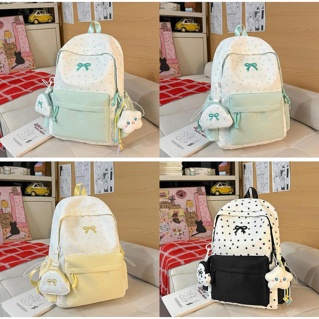 Cute Starry Butterfly Knot Backpack For Girls With Nylon For School And Daily Use