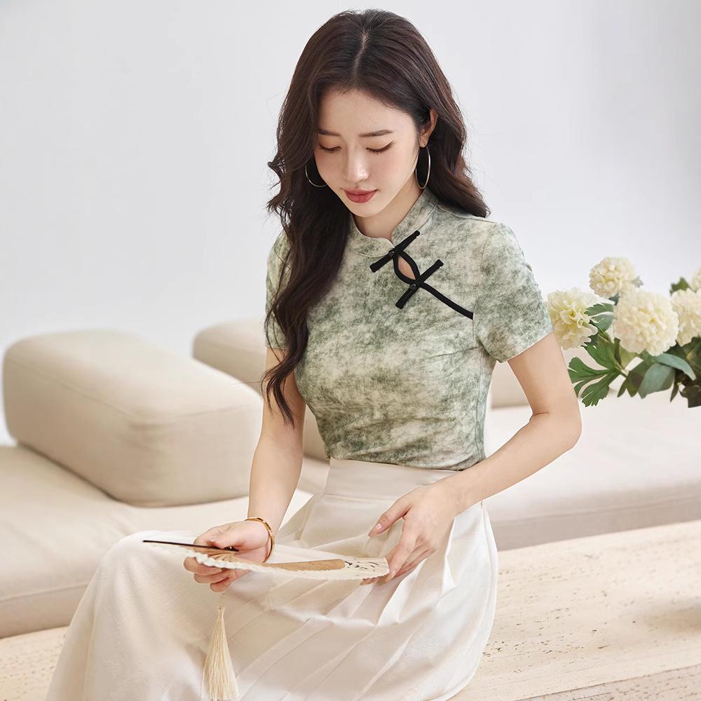 

2025 Women s Trendy Tie-Dye Frog Button T-Shirt XXL абрикосовый
