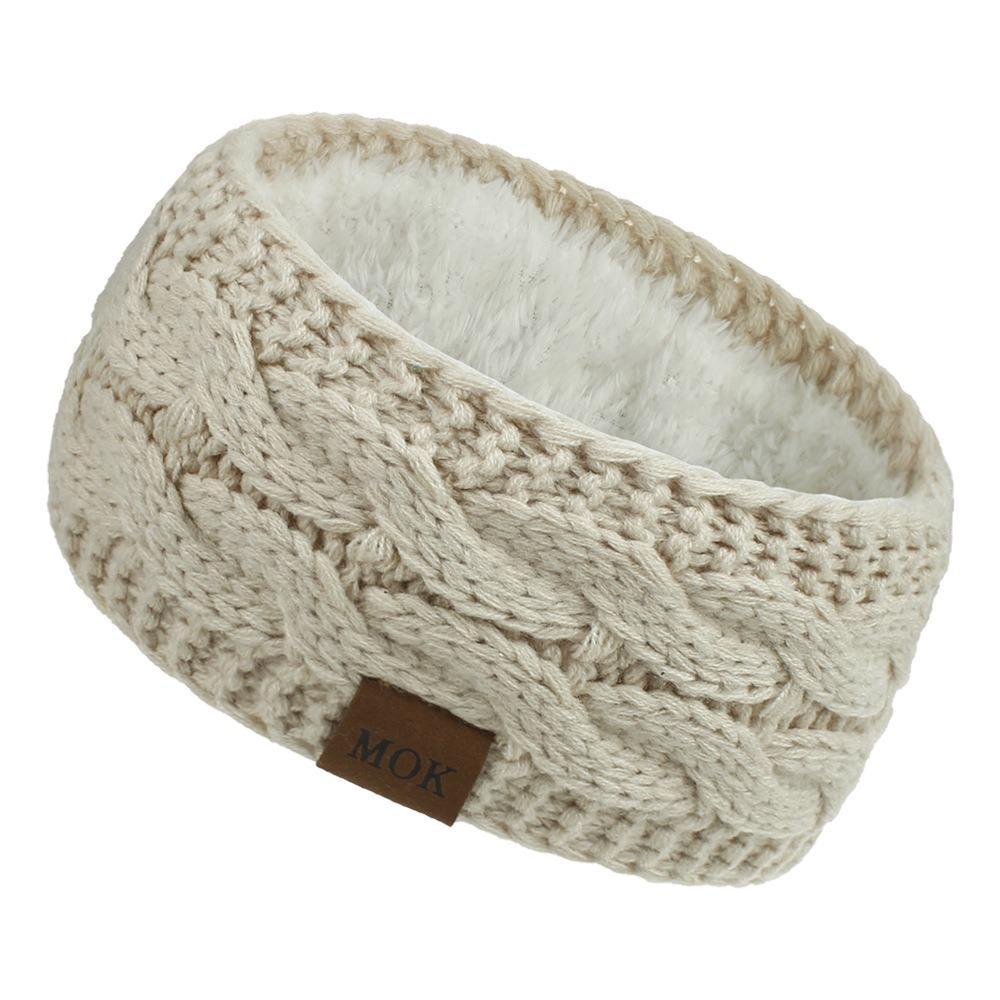 

Winter Knitted Running Headband Windproof Thickened Plush Ear Protecton Headwear Women Outdoor Sport Cycling Earmuffs Hairband бежевый