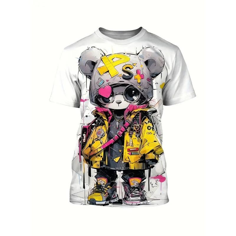 Summer Men's T Shirt Cartoon Bear 3D Print Casual O-Neck Short Sleeve Pullover Fashion T-shirts Outdoor Male Overszied Clothing