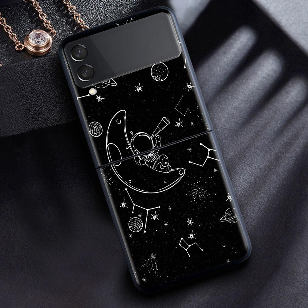 

Чехол для Samsung Galaxy Z Flip 3 4 5G черный жесткий корпус для телефона из ПК Z Flip4 роскошный сегментированный чехол космическая планета Samsung Z Flip 4