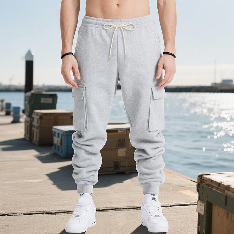 

25 Autumn and Winter American Heavy Loose High Street Casual Sports Men s Multi-pocket Tooling Trousers S светло-серый