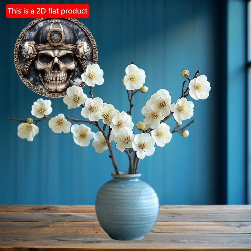 2d Flat 20*20cm, Vintage Samurai Skull Helmet Decorative Wooden Sign, Wall Hanging Multipurpose Wooden Plaque, Home, Bedroom, Bar, Party Decor
