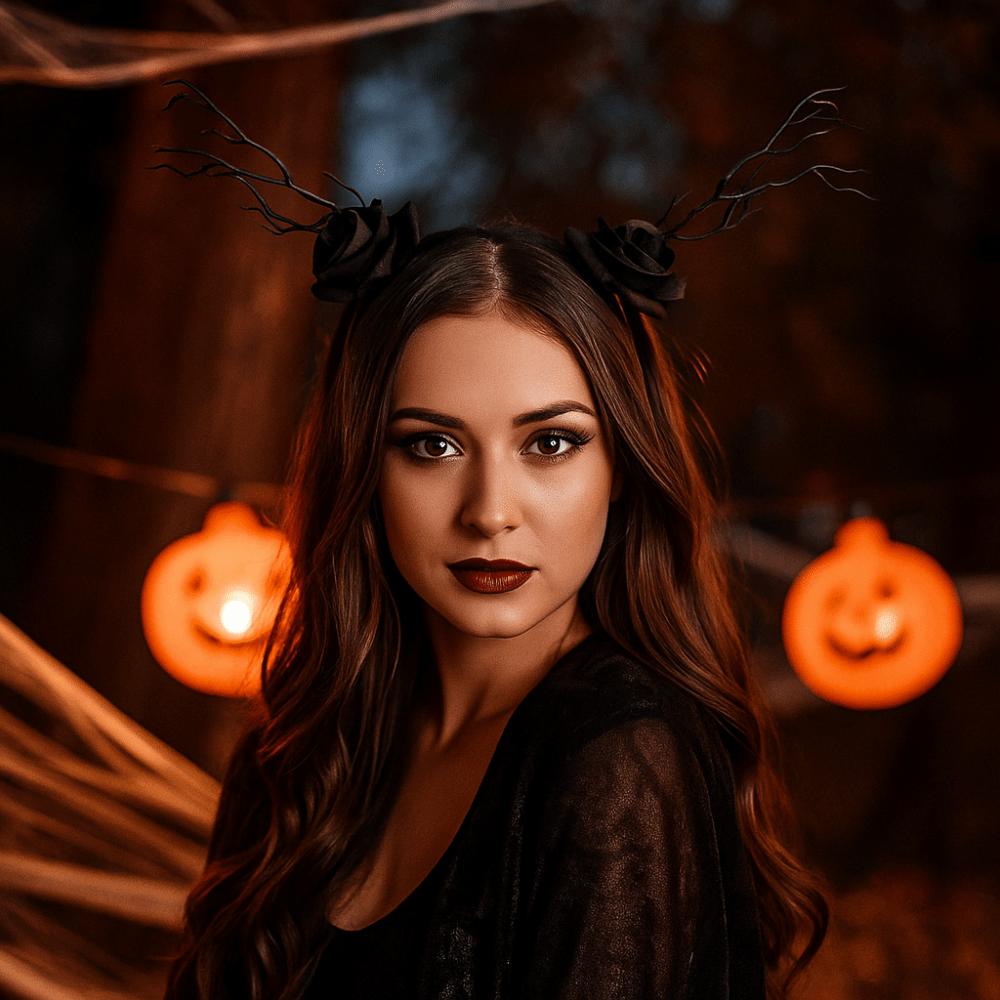 Rose Flower Halloween Headband Bat Halloween Flower Crown Funny Branch Hair Hoop  Girl