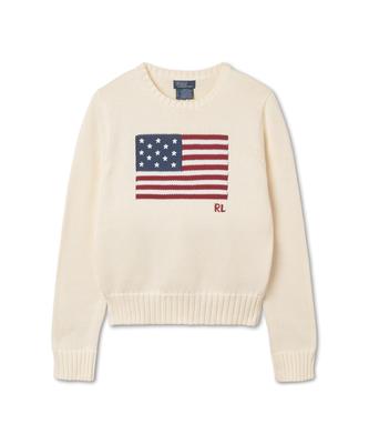 POLO RALPH LAUREN W Flag Cotton Crewneck Sweater - Natural