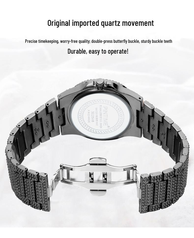 Pinshi Women's High-End Luxury Quartz Watch with Full Diamond Design, Waterproof for Women