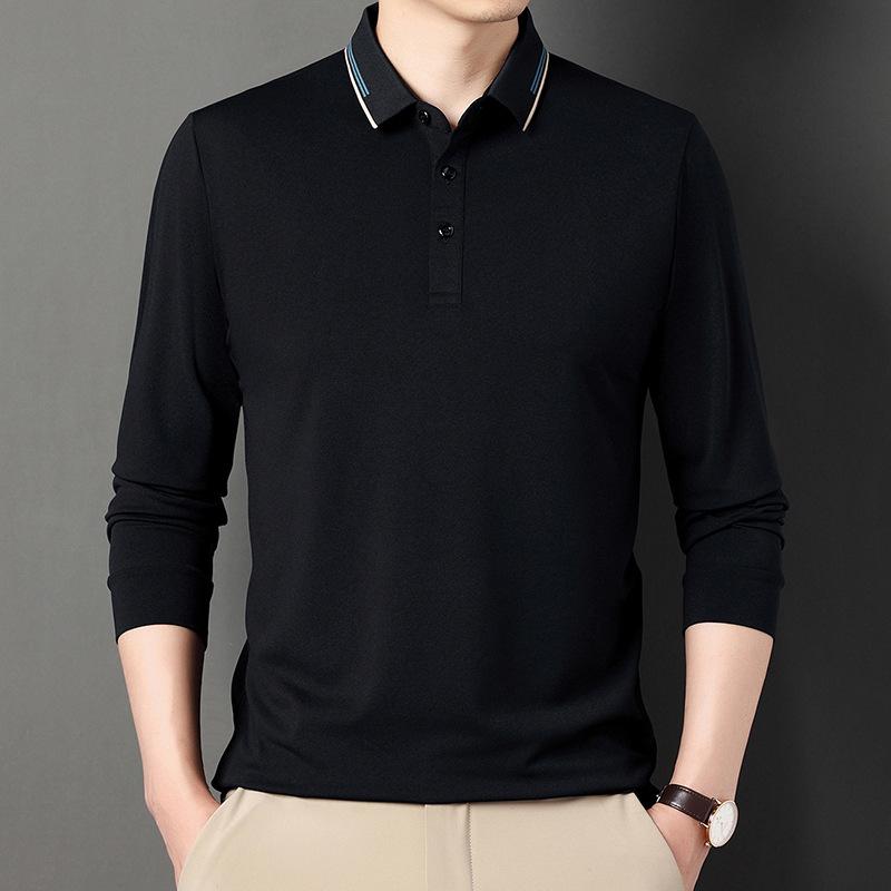 T-shirt à manches longues Automne Nouveau Style pour Hommes Jeunes et d'Âge Moyen Papa Business Polo T-shirt à Revers Vêtements Décontractés pour Hommes M