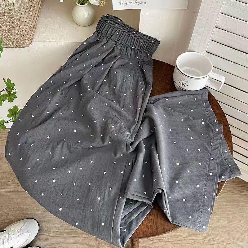 Summer Polka Dot Wide-Leg Yamamoto Pants: Women's Loose, Slimming, Drapey, Floor-Length Casual Pants