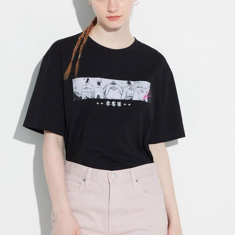 Uniqlo X Bleach Cartoon Anime Print Crew Neck T-Shirt Unisex Tops Black 466058-09