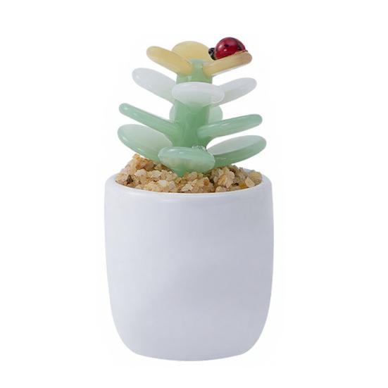 Mini Glass Flower Figurine Hand Blown Faux Crystal Hyacinth Cactus Collectible Ornament for Home Office Tabletop Garden Car Interior Decor