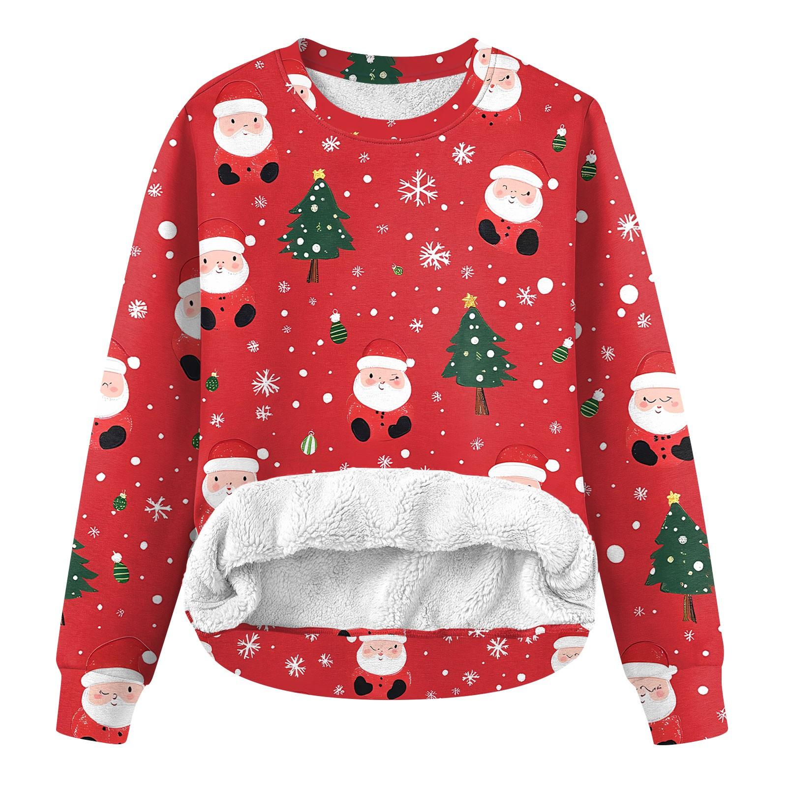 

Женская повседневная модная толстовка с круглым вырезом и зимним рождественским принтом из плюша XXXL