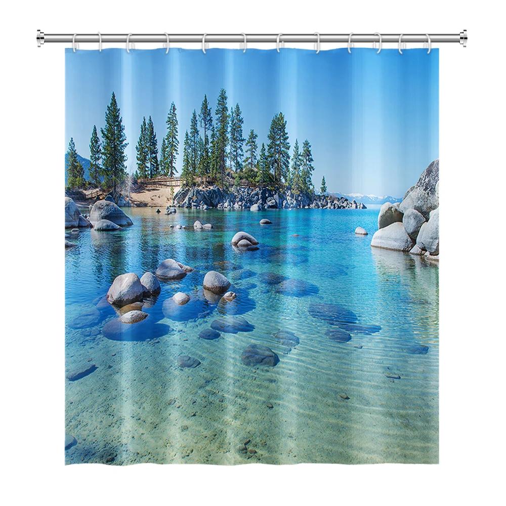 

Natural Scenery Shower Curtains Mountain Waterfall Forest Landscape Waterproof Polyester Curtain for Bathroom Home Decoration W90xH180cm