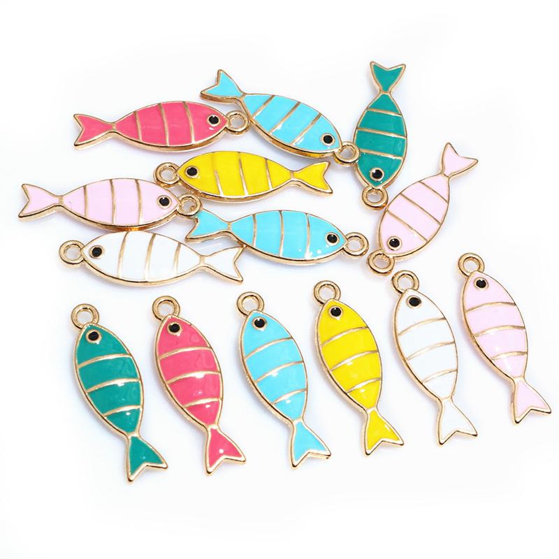 20pcs 23x7mm Enamel Fish Charms Pendant DIY Jewelry Making Accessories Findings for Earrings Necklace Bracelets