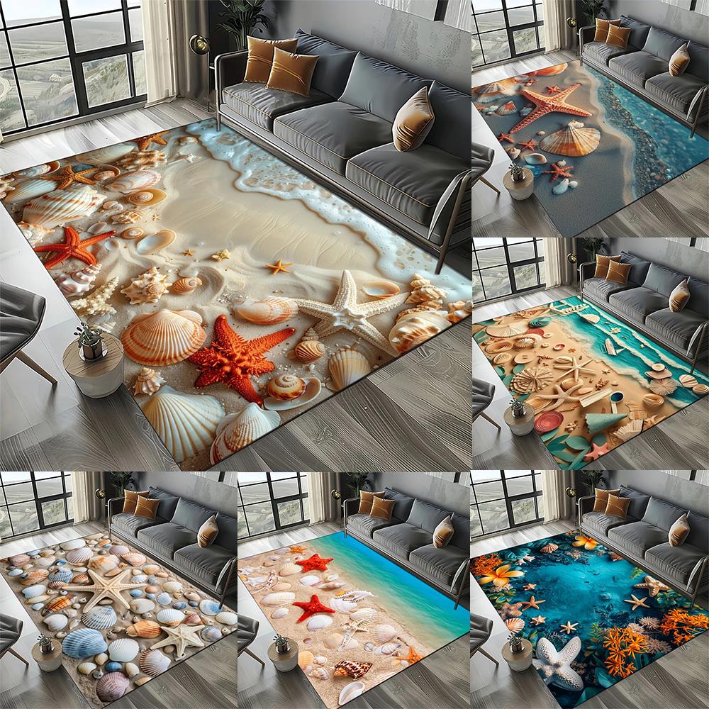 2D Beach Shell Star Print Ocean-themed Carpet Suitable for Living Room Bedroom and Children's Room Ocean Breeze Home Decoration