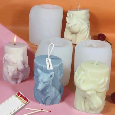 DIY Hayvan Serisi Mum silikon kalıp Elk Ayı Kurt At Aromatik Mum Yapımı Reçine Sabun Popsicle Kalıp Hediye Ev Dekor