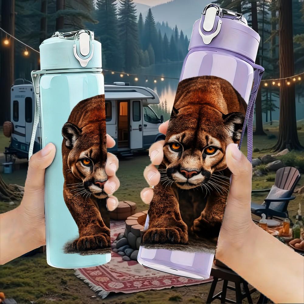 1PC Leopard Big Cat Portrait 750ml Color Plastic Sports Water Bottle Leakproof Flip Straw Lid Suitable for Sports Office Home Use
