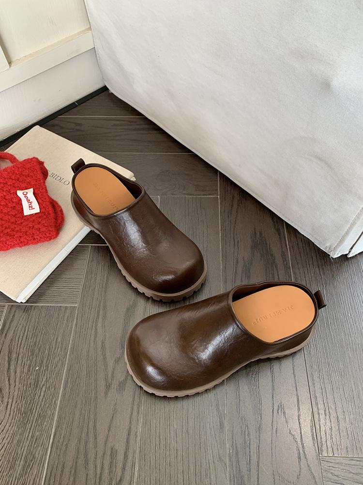 Women's Slippers Closed Toe Thick Bottom Increased Inner Height Sandals Retro Solid Color Flat Bottom Women's Slingback Shoes