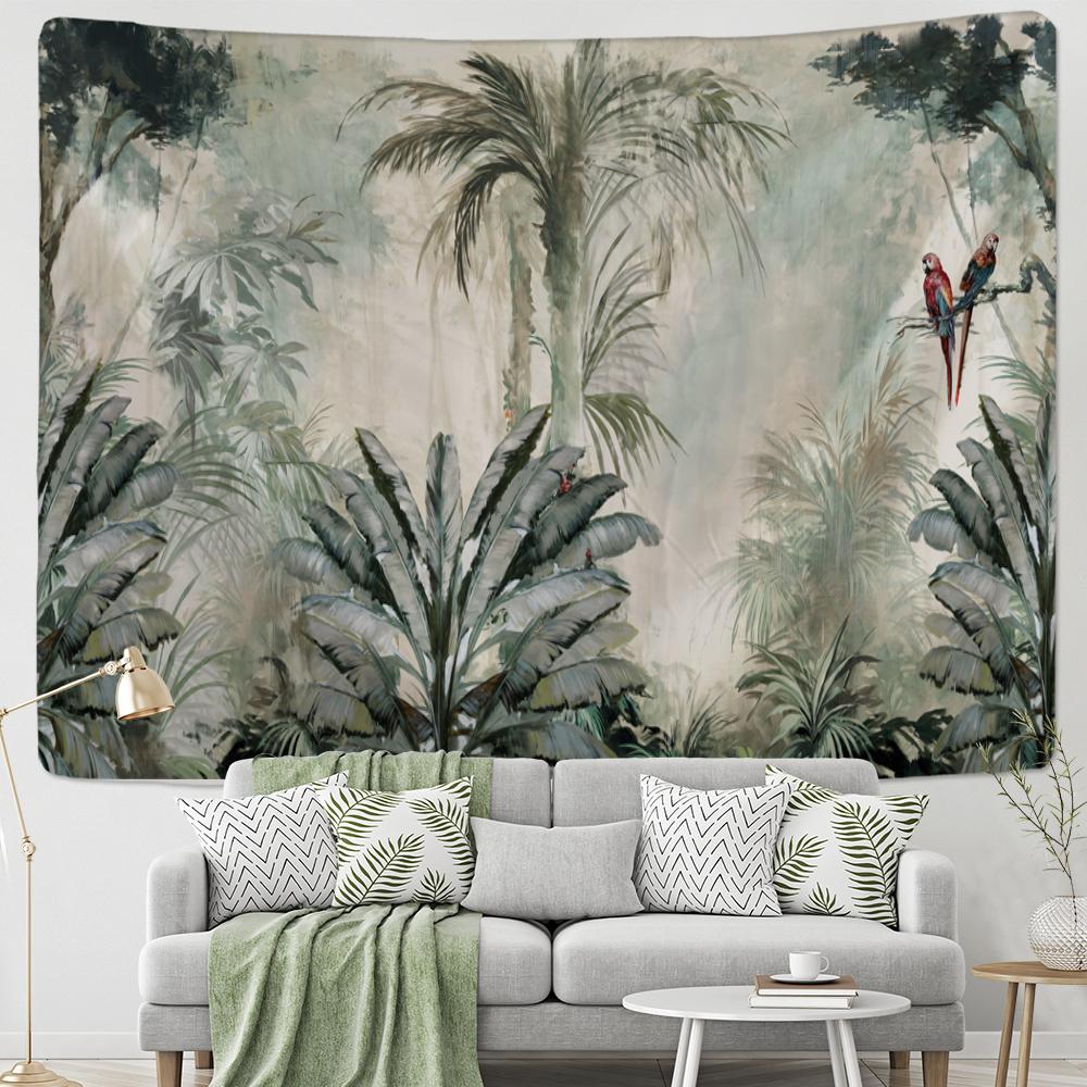 Pictură în ulei tropicală, tapiserie de pădure, agățată pe perete, abstractă, boemă, vrăjitorie mistică, hippie, estetică, decor acasă