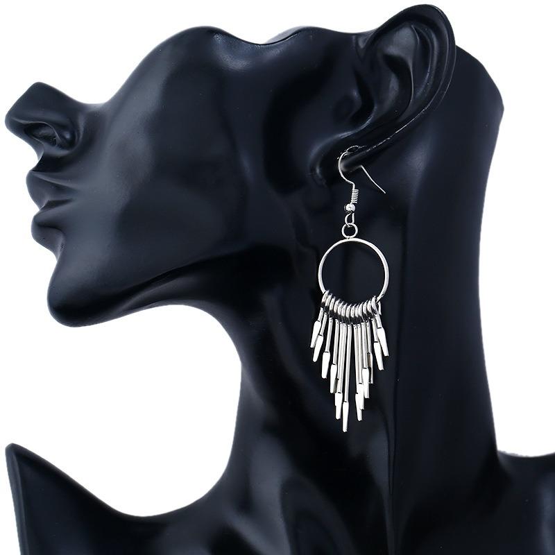 Boho Swing Shiny Long Tassels Drop Earrings for Women Statement Big Circle Ear Hyperbole Fashion Jewelry Gift